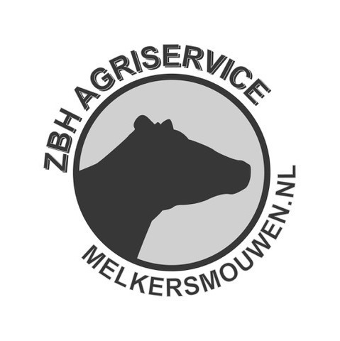 ZBH Agriservice Logo featureing the profile silhouette of a cows head in a grey circle & the words ZBH Agriservice Melkersmouwne.NL around the outside